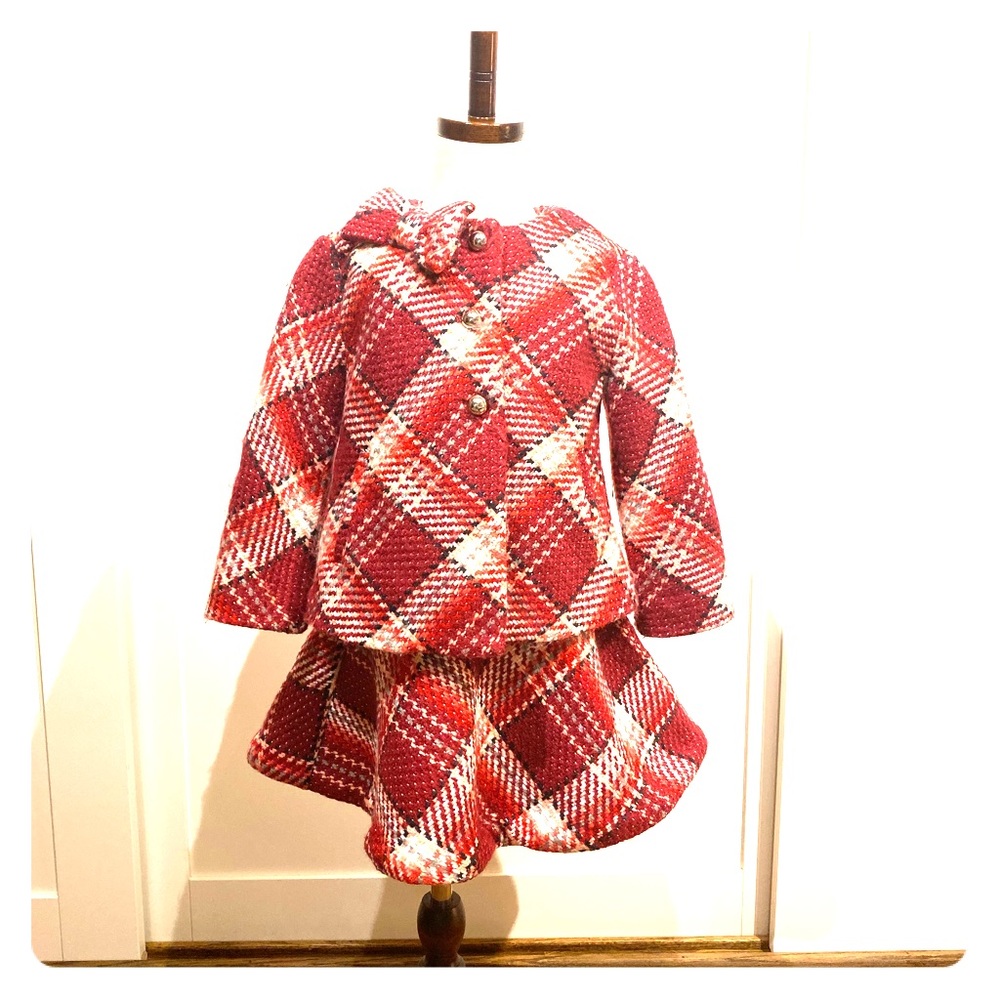 Janie and Jack plaid skirt and swing coat set